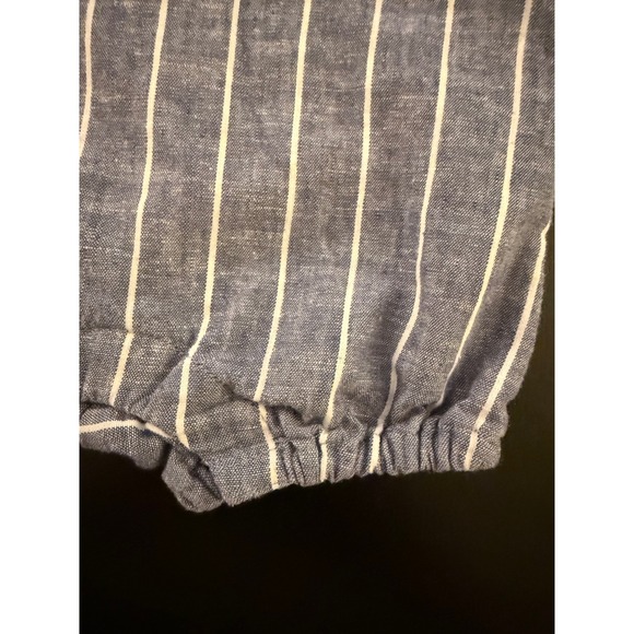 Janie and Jack Baby Linen Railroad Romper Boys 3-6m Blue Striped One-Piece - Picture 6 of 11